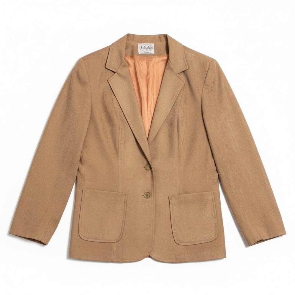 Vintage Swingles by Character Tan Faux Suede Blazer Jacket Women Lined Pockets